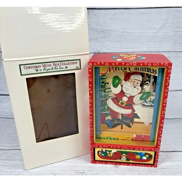 Vtg Dancing Christmas Santa Claus Jingle Bells Music Box Wind Up NBy Kiyo & Ko - Picture 1 of 7